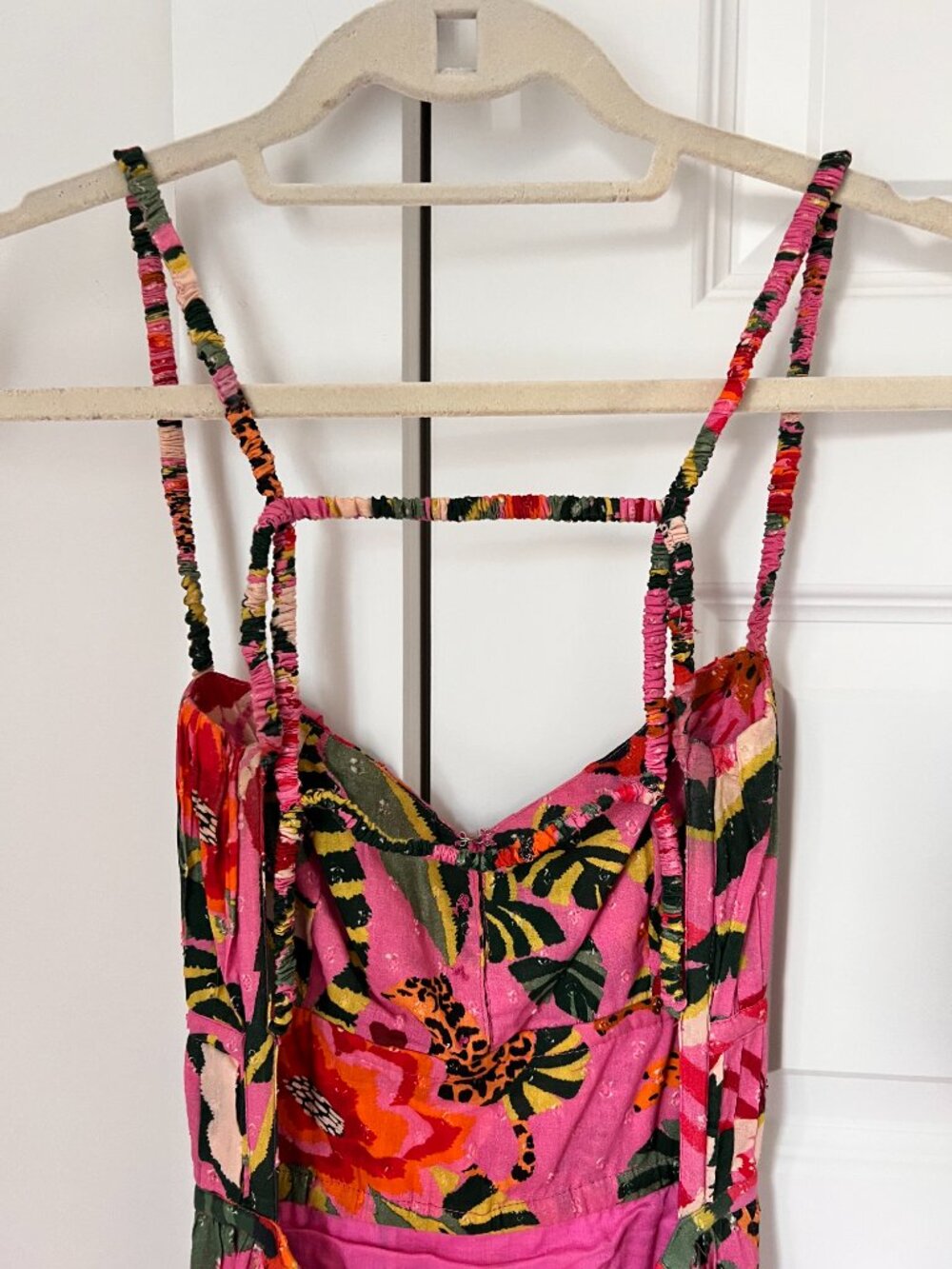 FARM Rio Pink Leopard Forest Midi Dress Beaded Buttons S - Picture 7 of 14